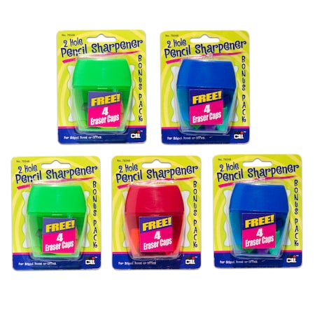 Charles Leonard Two Hole Pencil Sharpener w/catcher + Eraser Caps, Assorted 76548-ST